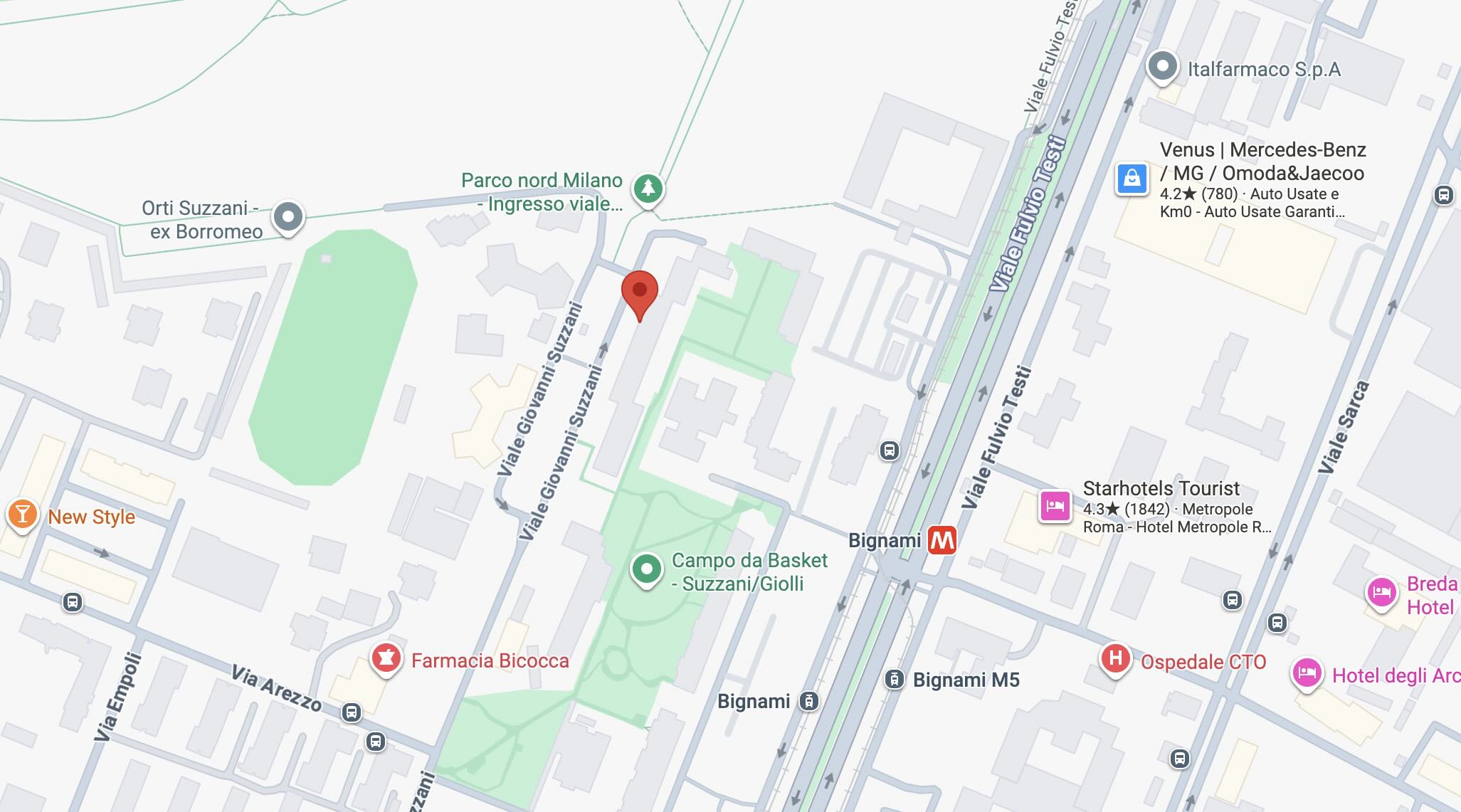 Mappa della zona di Viale Giovanni Suzzani 19, quartiere Niguarda a Milano
